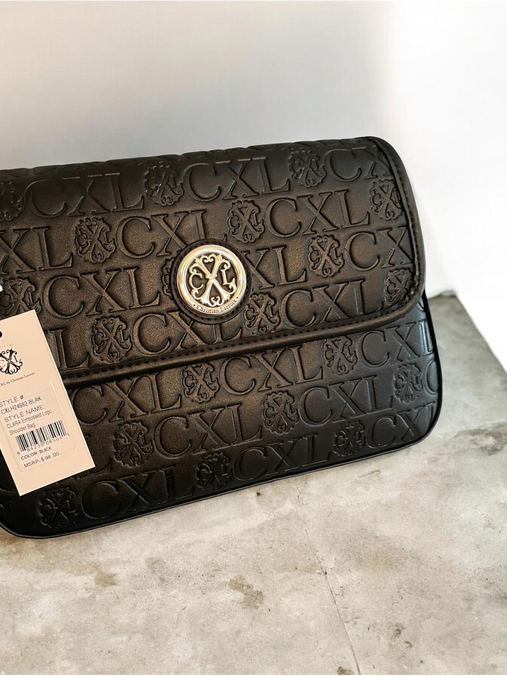 CXL Embossed Flap Crossbody Bag in Black